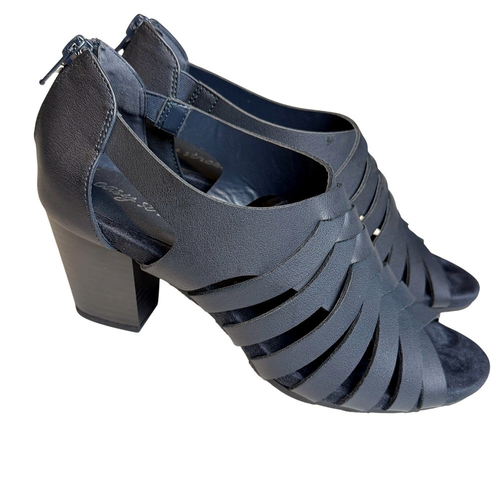 Easy Street Strappy Sandals Heels Cage Block 8M Black‎ Office Dressy Evening
